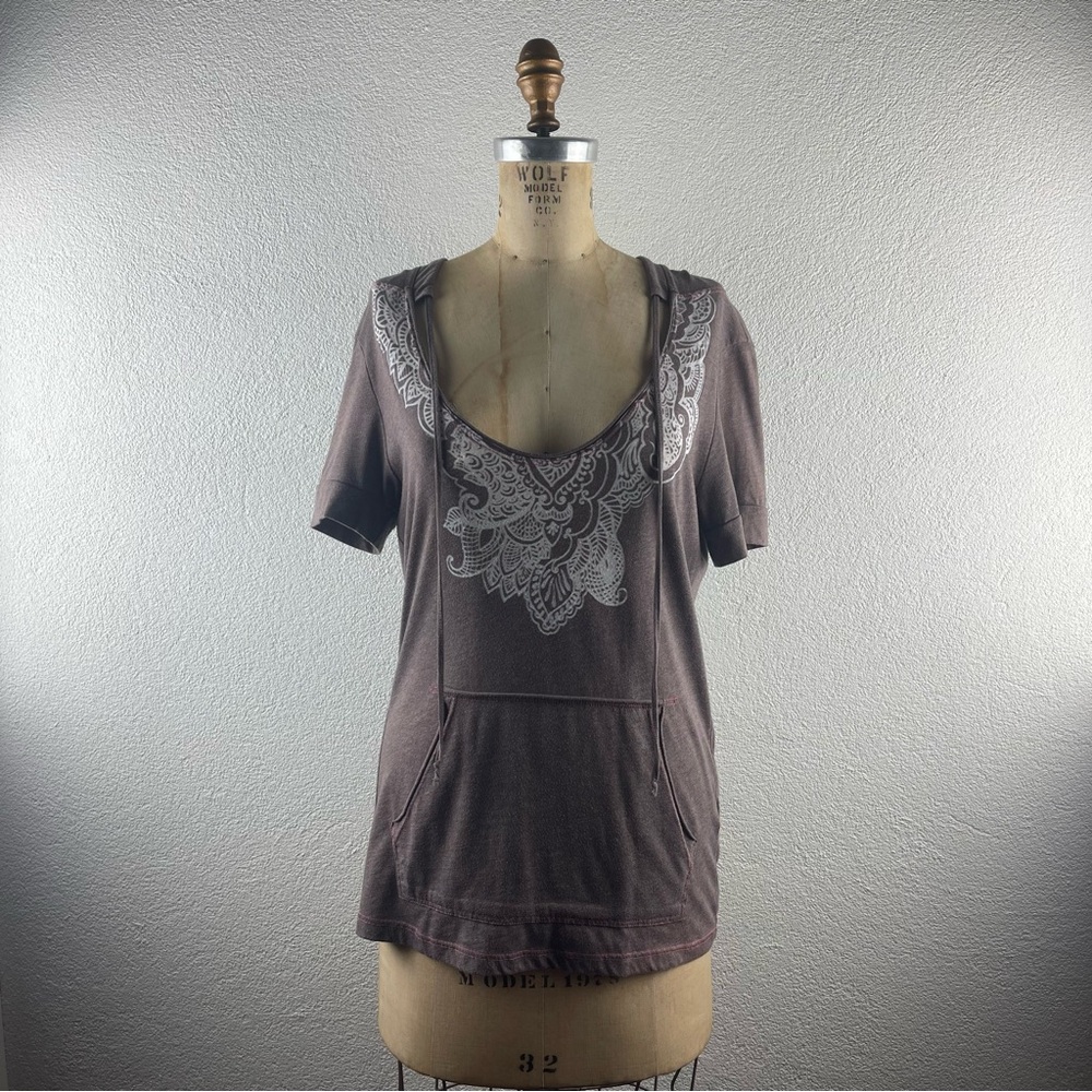 Free People l M Graphic Paisley Mandala Plunge Neck Pouch Pocket Hoodie Pullover